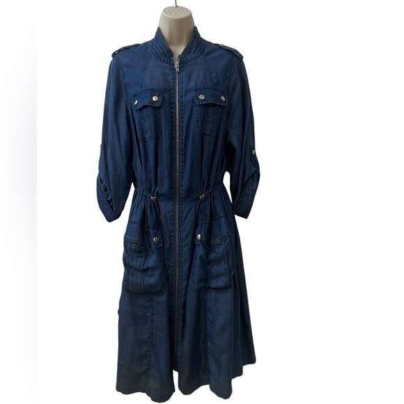 Hope & Harlow Women’s Blue Tencel Utility Jacket Dress with Pockets, Size 14W - Picture 1 of 13